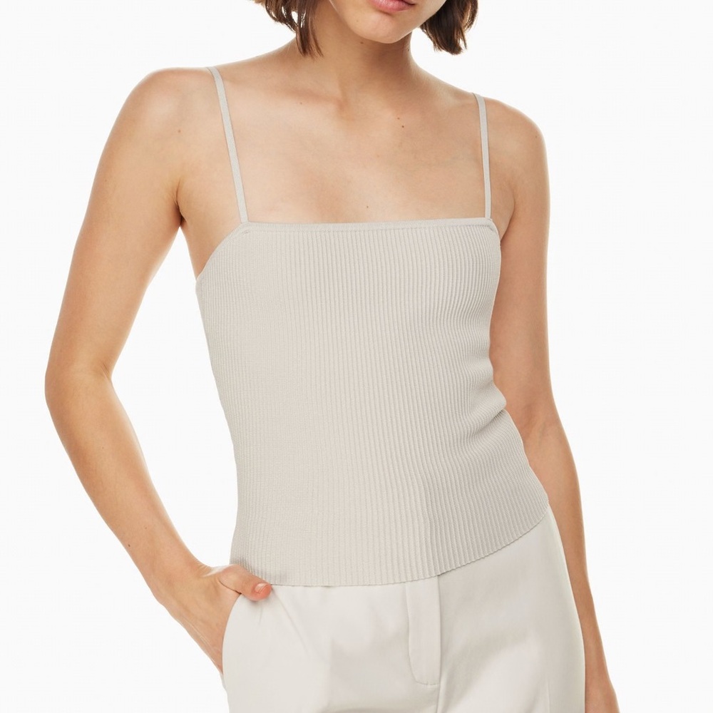Babaton Cream Ribbed Square-Neck Tank Top